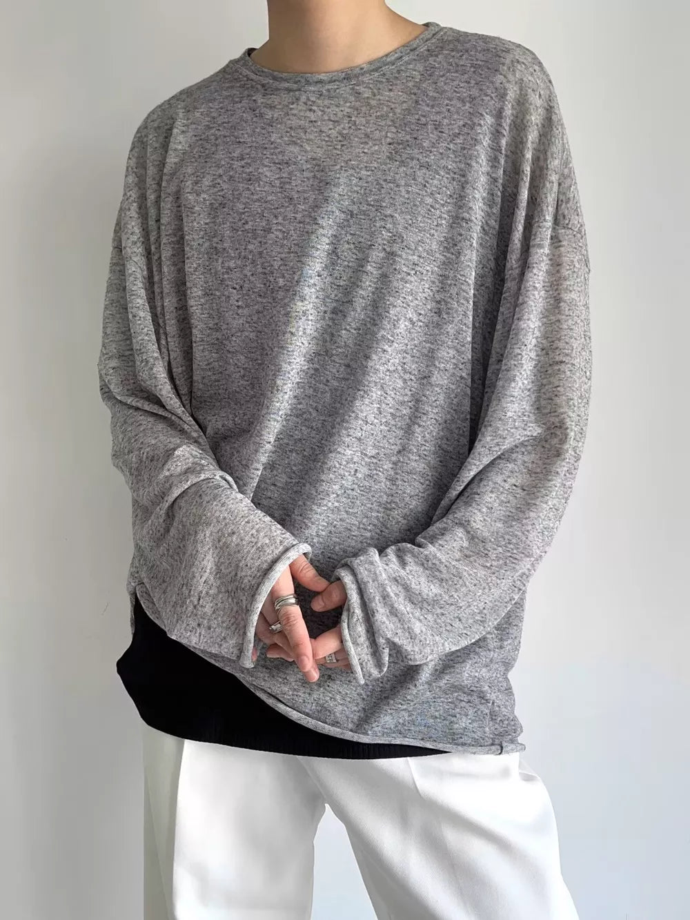 Men's Plus Size Heathered Long-sleeve T-shirt in Black