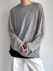 Men's Plus Size Heathered Long-sleeve T-shirt in Black