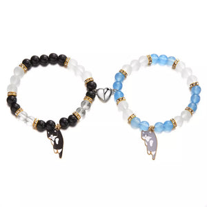 2 Piece 18k Gold-plated Beaded Cat Charm Bracelet in Style E with beaded