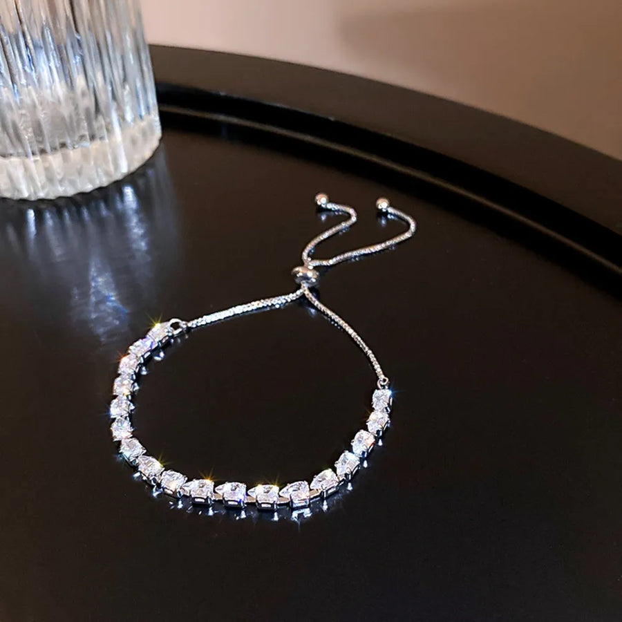 Platinum-plated Alloy Zircon Bracelet in silver with adjustable