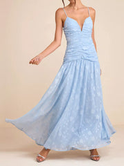 Light Blue maxi dress featuring tiered and floral