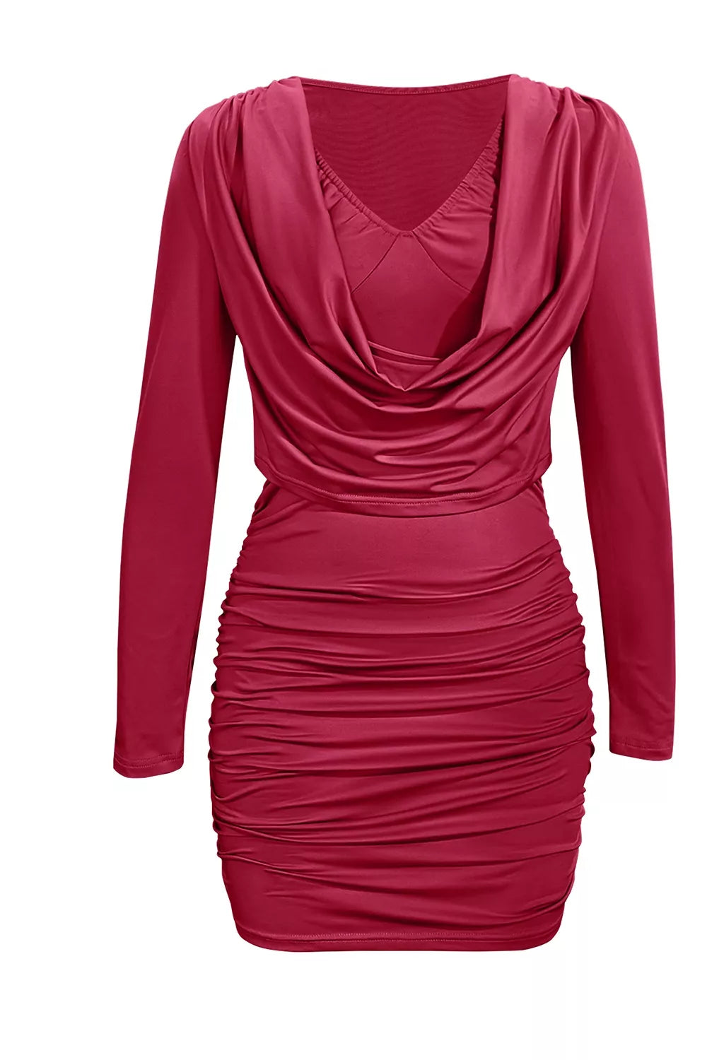 Ruched Cowl Neck Long Sleeve Mini Dress, view 19