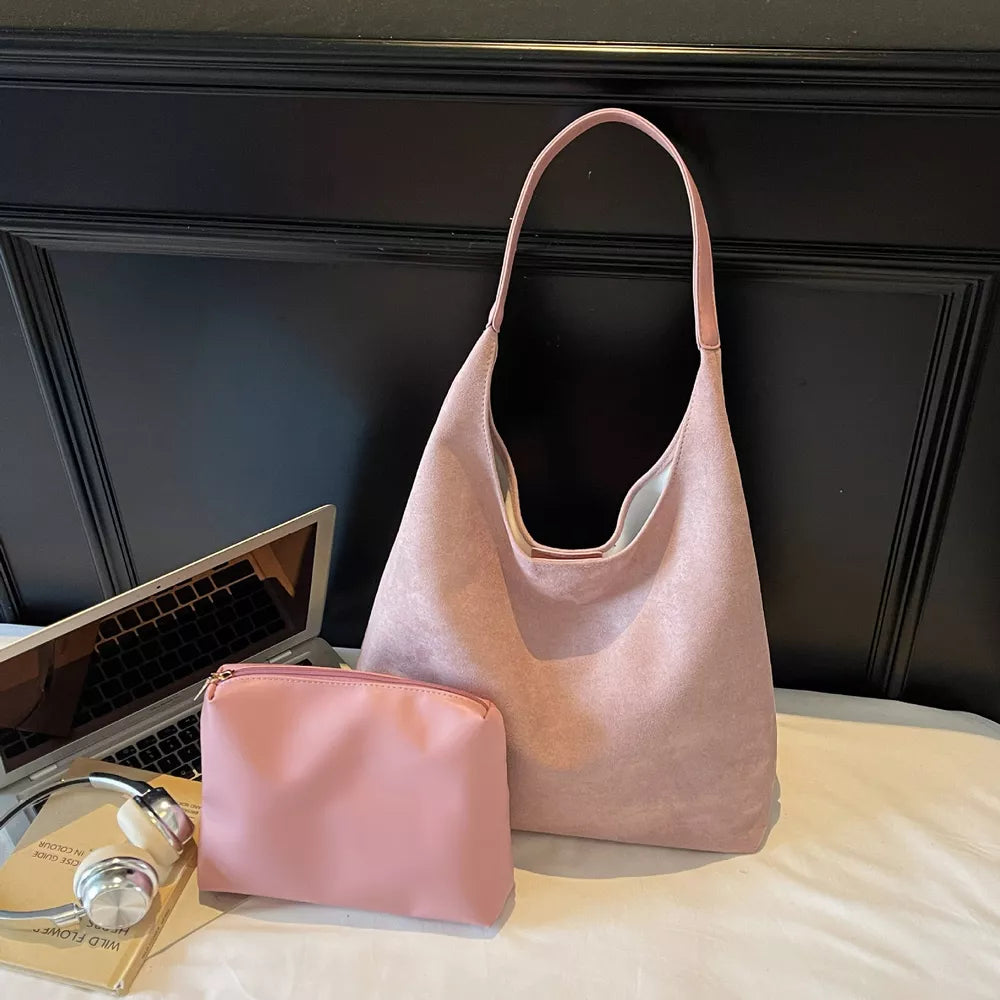 Black Solid Color Large Shoulder Bag