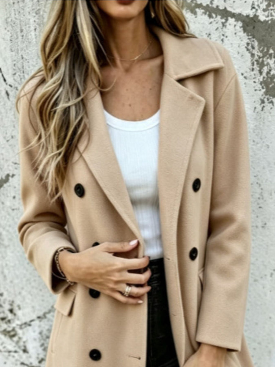 Olive overcoat with lapel collar and long sleeve