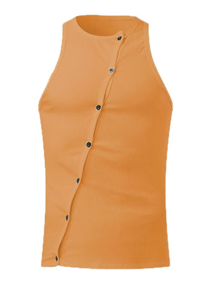 Tangerine ribbed tank top with asymmetric button-up detail