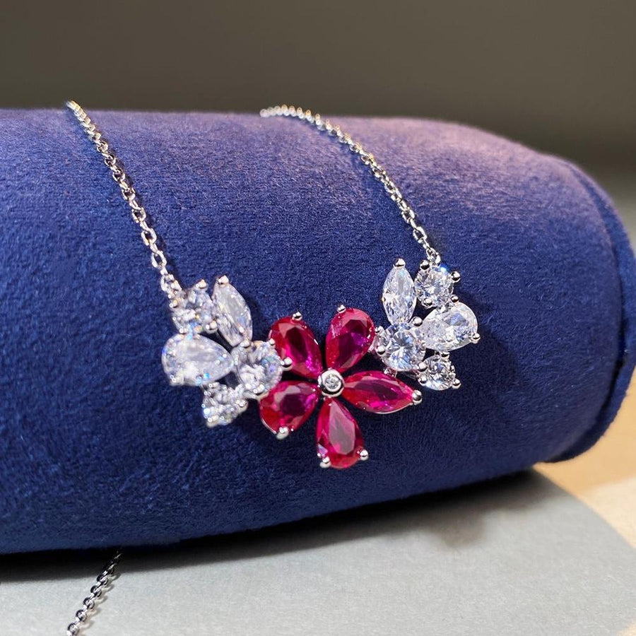 necklace in Cerise with floral and zircon embellishment