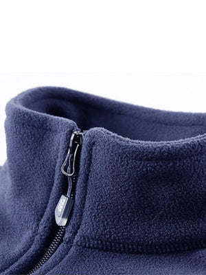 Men's blue fleece quarter zip sweatshirt with zipper detail