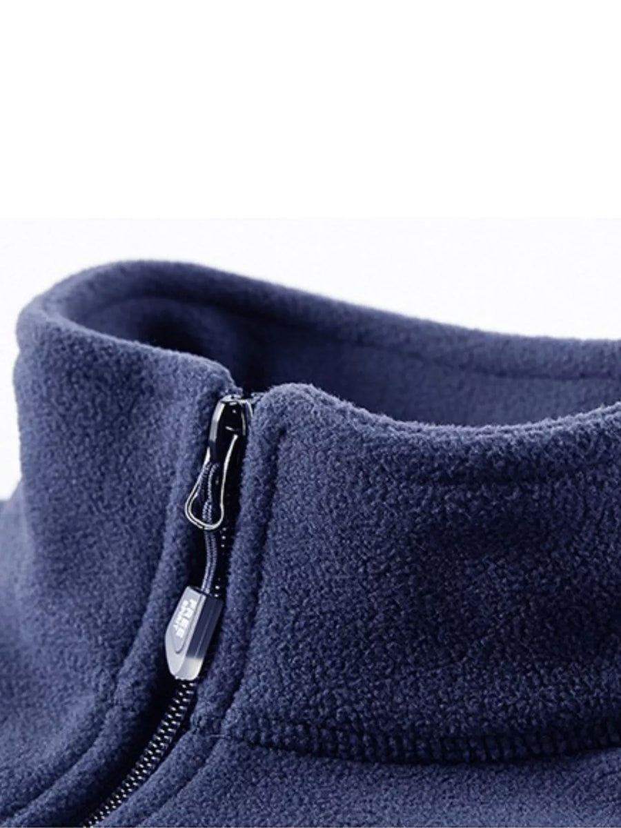 Men's blue fleece quarter zip sweatshirt with zipper detail