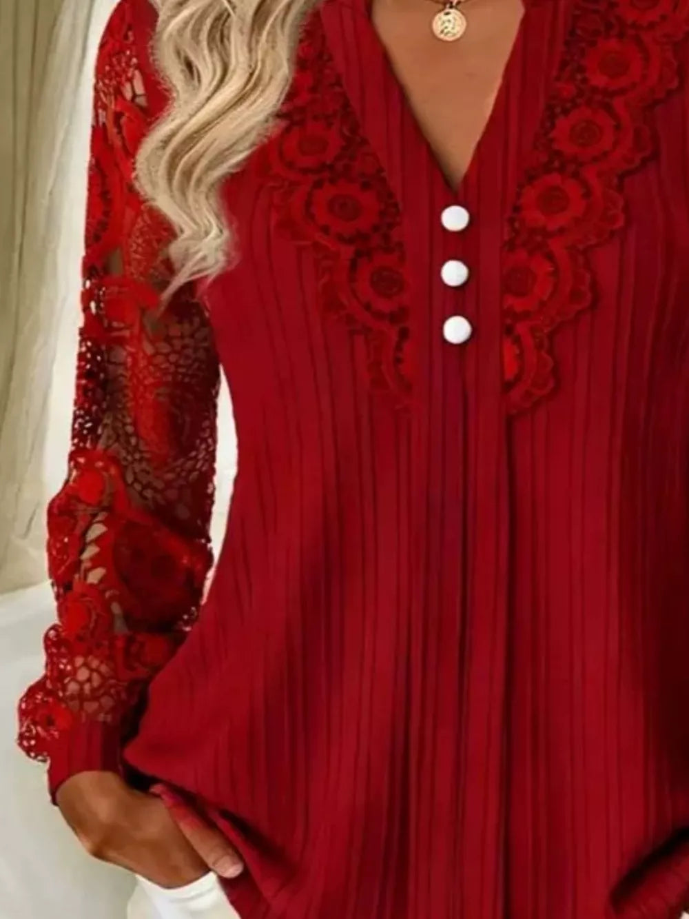 Coffee Brown blouse featuring lace and ribbed