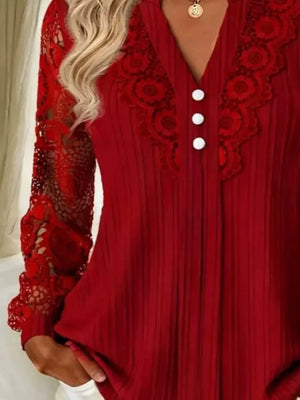 Coffee Brown blouse featuring lace and ribbed