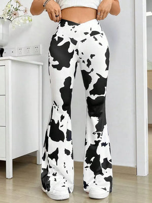 Cow Print Flared Pants in Black