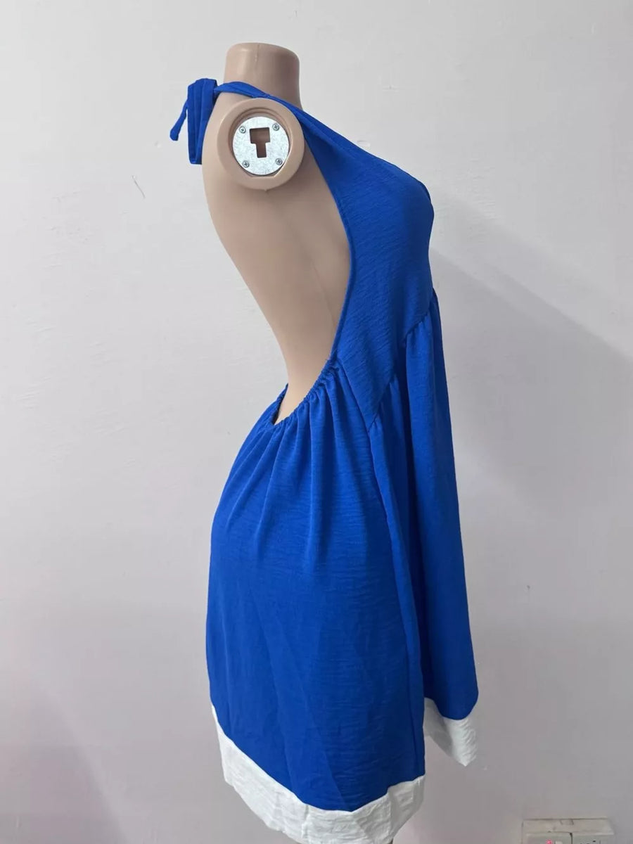 Blue with Backless Halter Neck Mini Dress