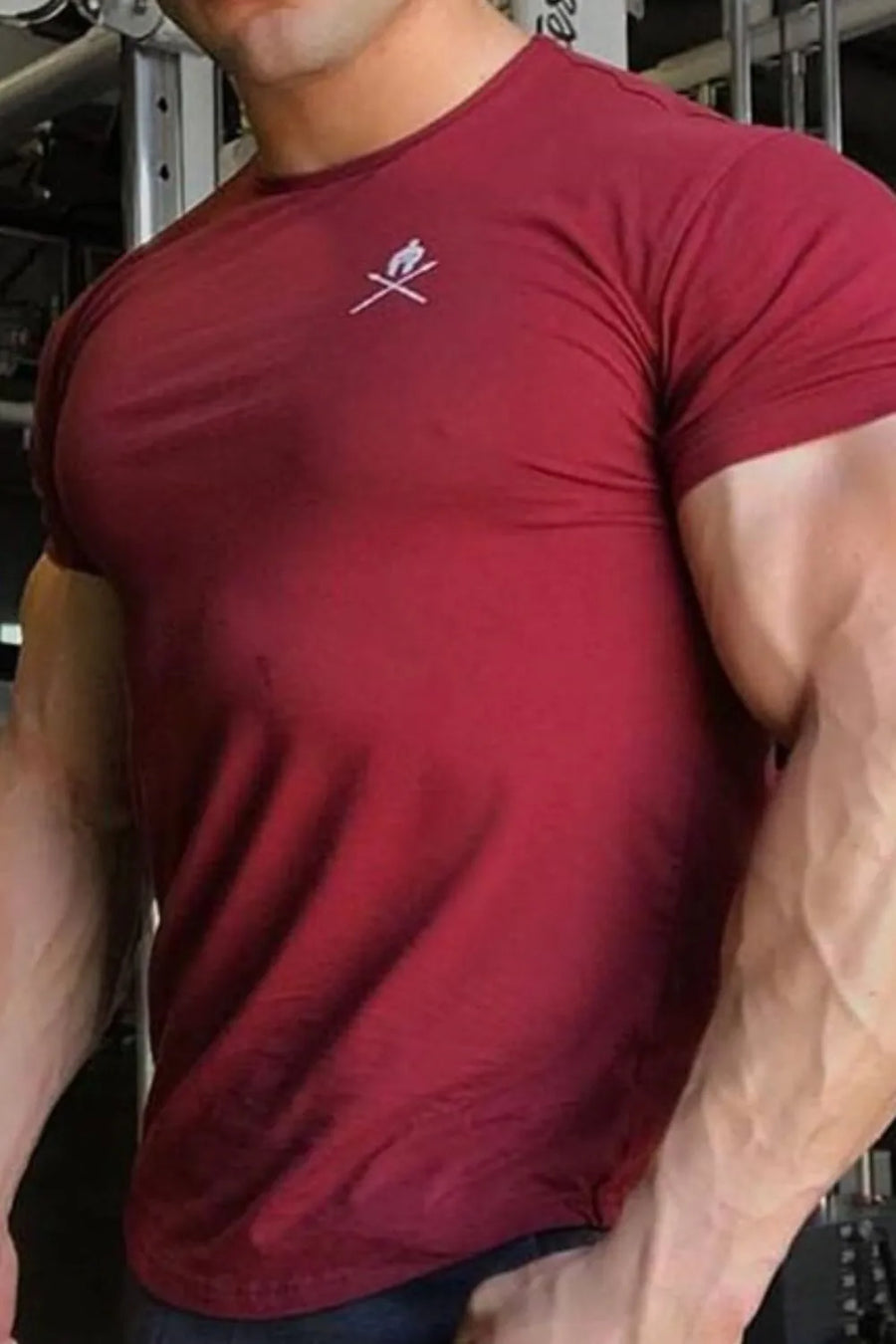 Deep Red performance fit t-shirt with small white logo detail on chest.