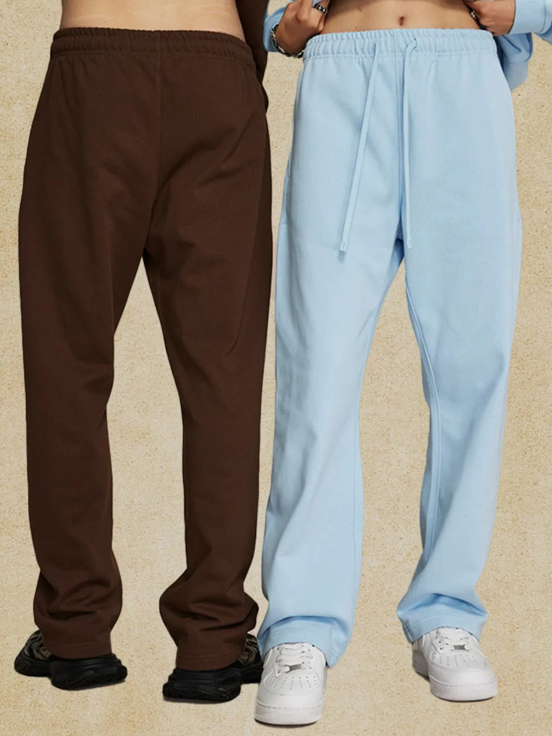 Relaxed fit lounge trousers in coffee brown and light blue with drawstring waist.