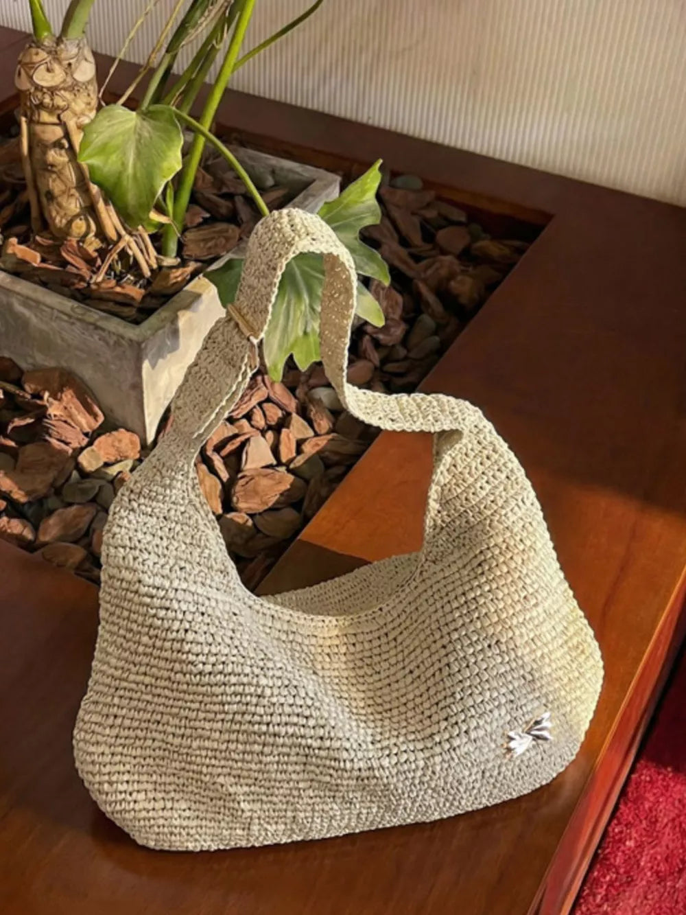 Ivory Woven Casual Beach Shoulder Bag