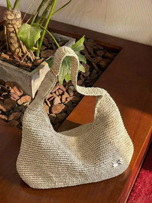 Ivory Woven Casual Beach Shoulder Bag