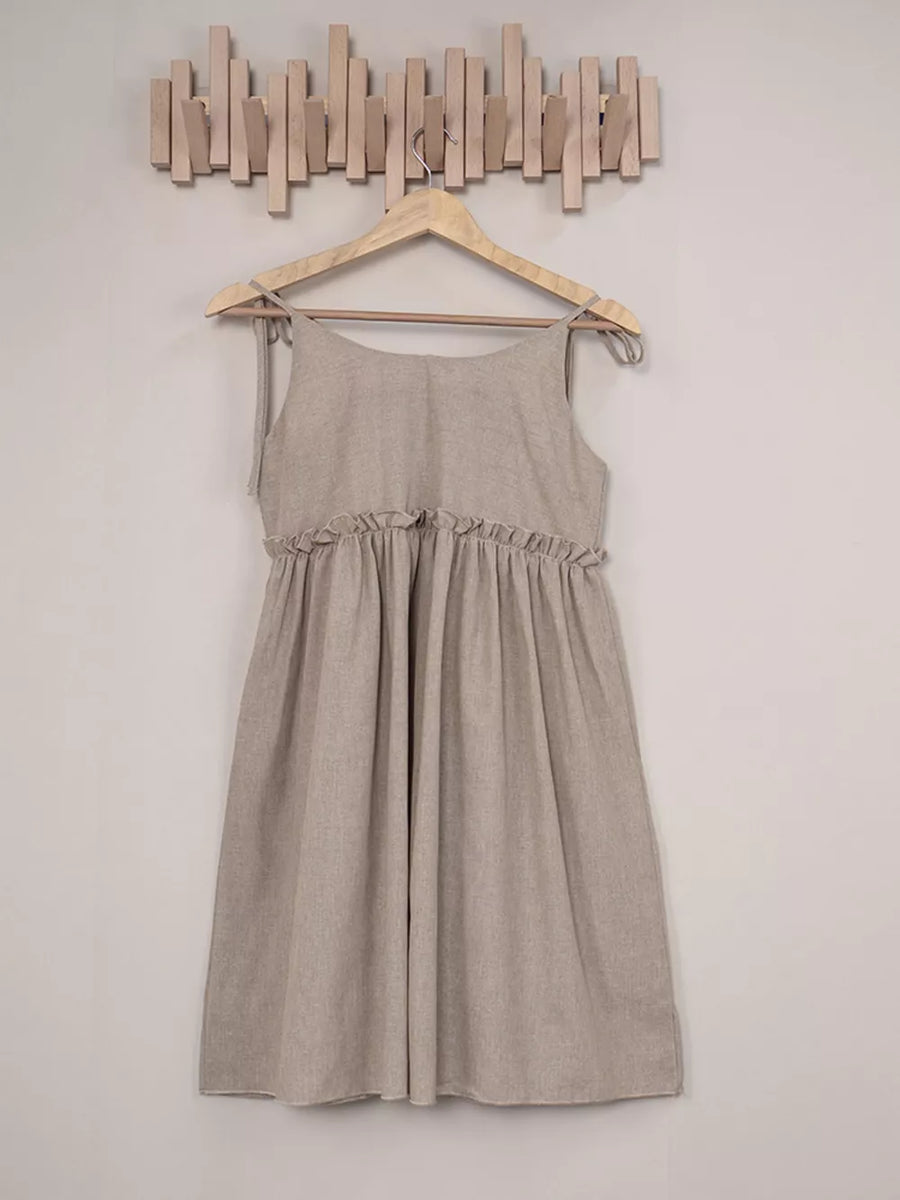 mini dress in Khaki Color with square neck and spaghetti strap