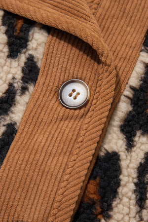 camel jacket with button-front and leopard-print