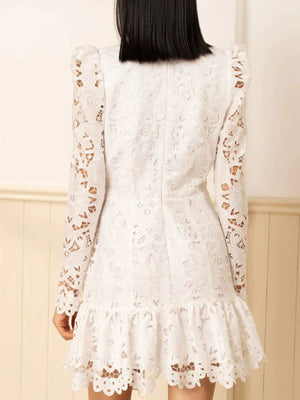 mini dress in ivory with floral and lace