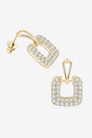 Gold geometric pavé square earrings with clear cubic zirconia stones.