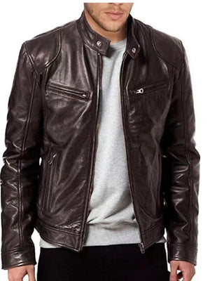 Men's Full Size Leather Biker Jacket in Black