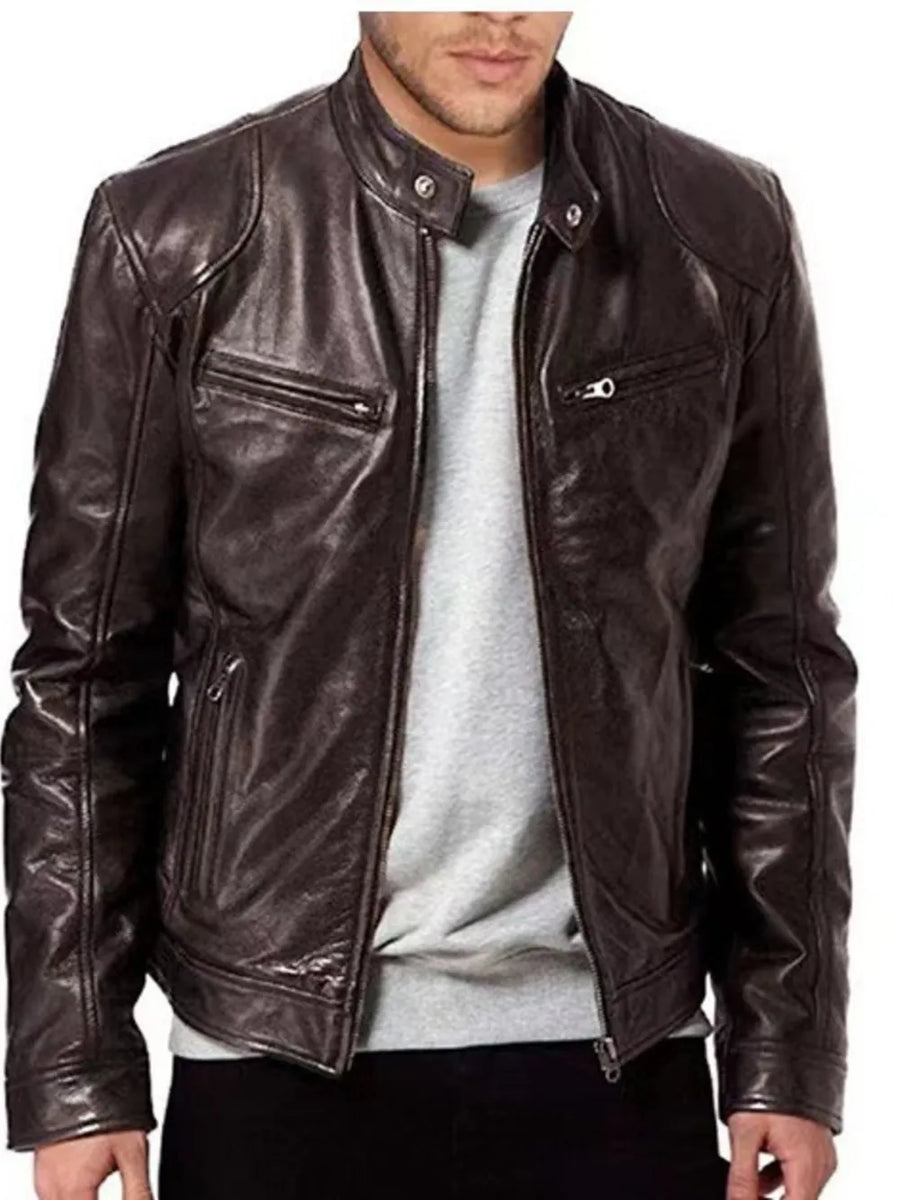 Men's Full Size Leather Biker Jacket in Black