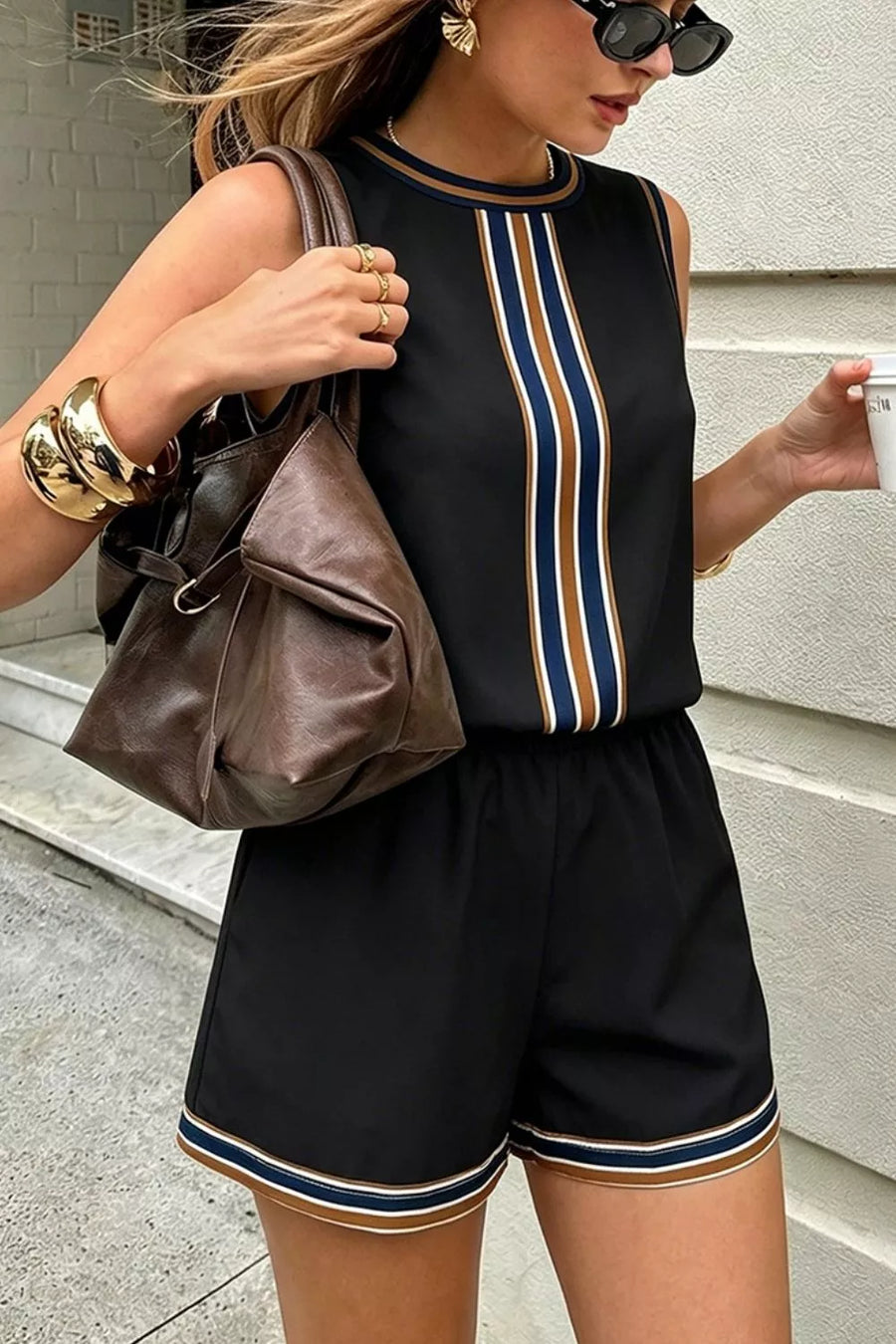 Striped Sleeveless Top And Shorts Set option 8