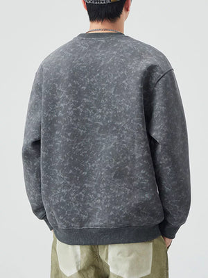 Men's plus-size dark gray long-sleeve sweatshirt with a marbled wash pattern.