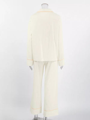 Cream relaxed pajama set with collared