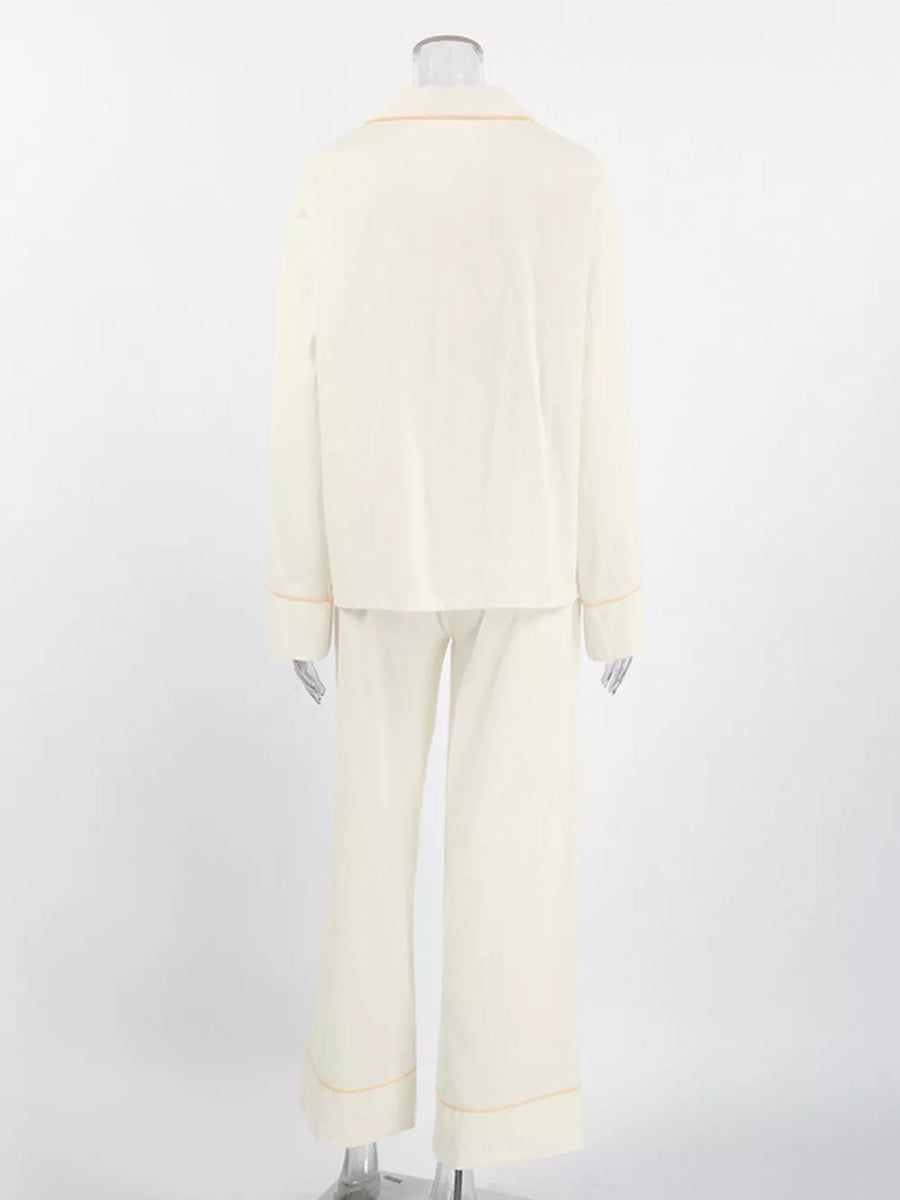 Cream relaxed pajama set with collared