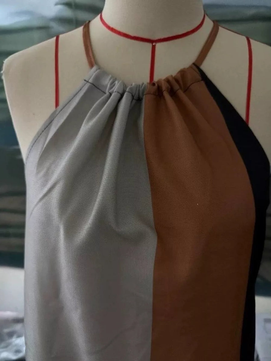 100% polyester Care instructions: Machine wash cold maxi dress in beige with A-line silhouette