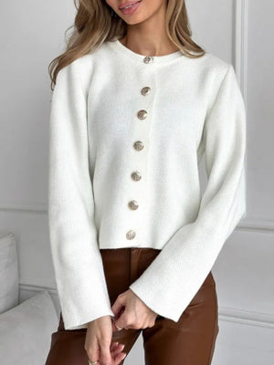 classic cardigan in ivory with crew neck