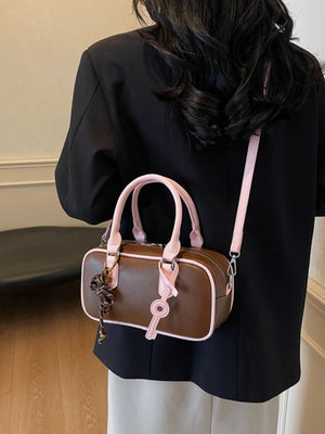 Small Zip PU Leather Crossbody Bag in Brown with adjustable strap