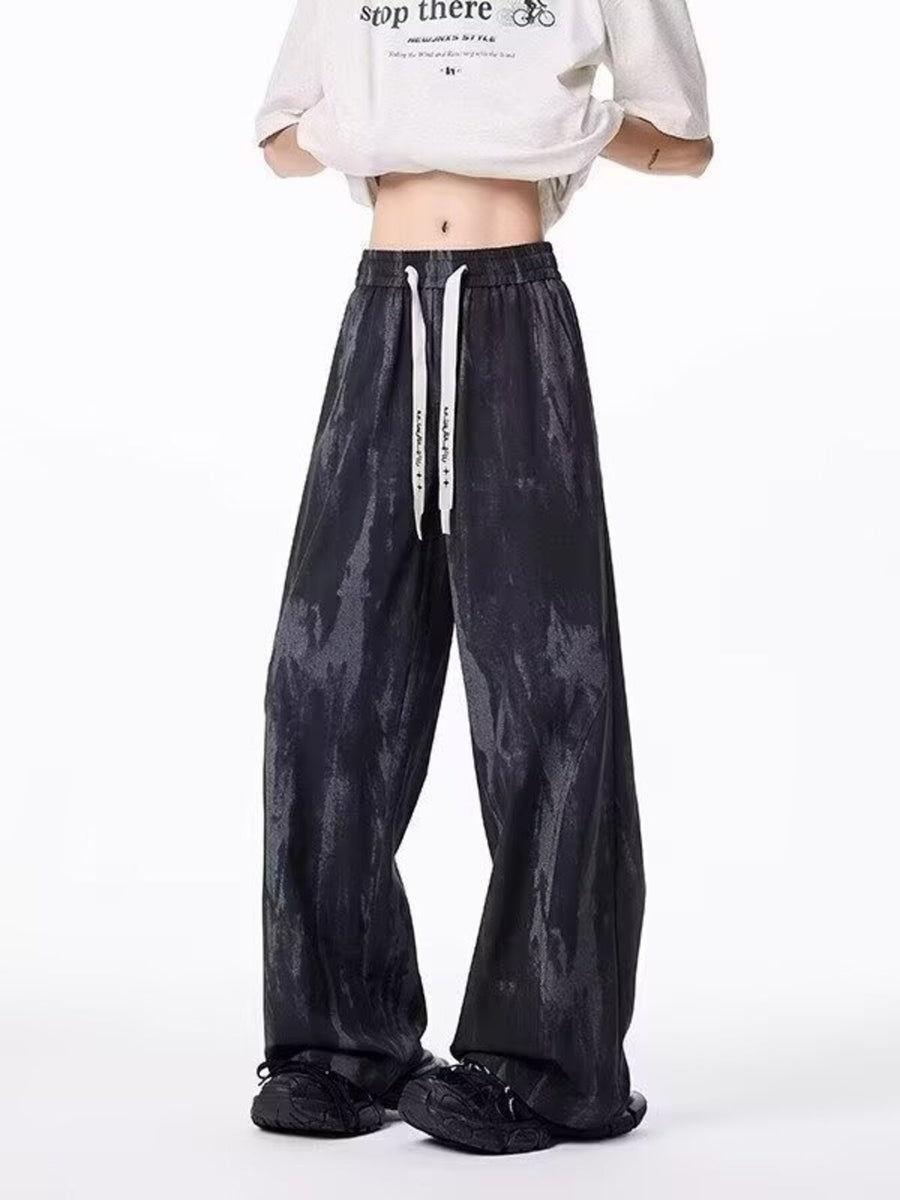 wide-leg pants in charcoal featuring drawstring and wide-leg fit