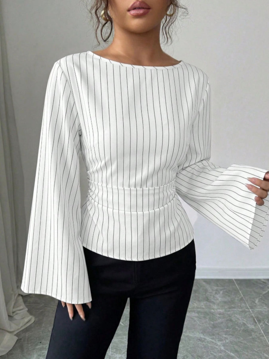 black blouse with bell sleeve and bell sleeve