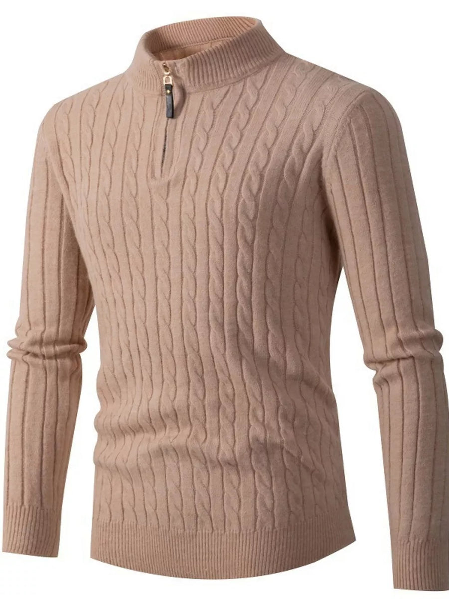 Gray Men's Cable Knit Half-zip Sweater Plus Size