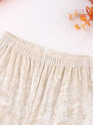 Velvet Long Sleeve Top And Pants Lounge Set in ivory
