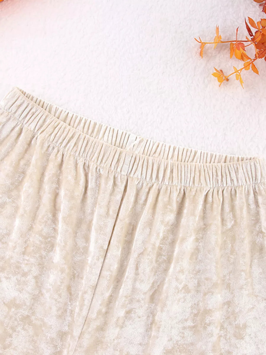 Velvet Long Sleeve Top And Pants Lounge Set in ivory