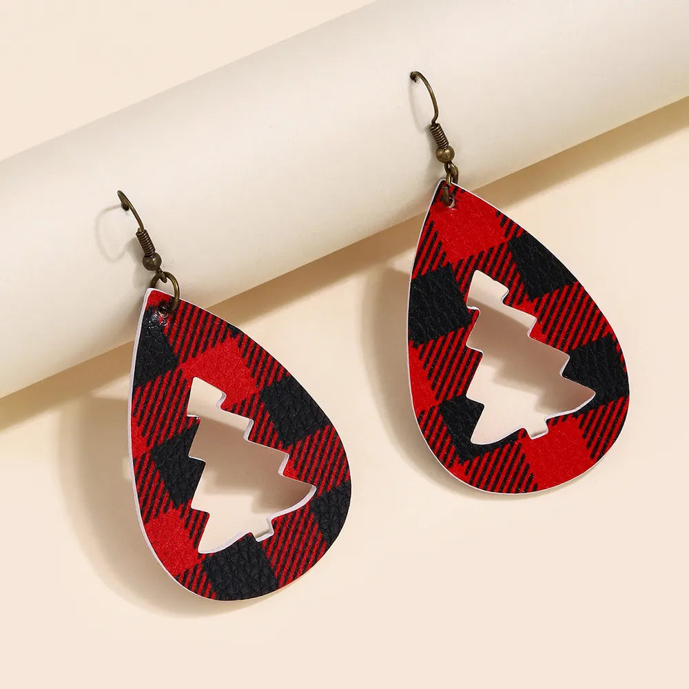 Plaid teardrop earrings with tree cutouts and bronze hooks