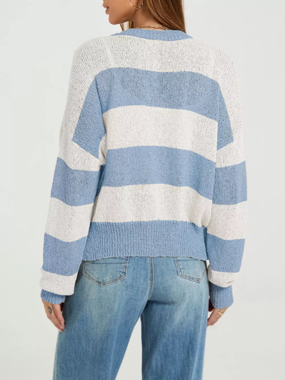 cream cardigan featuring ribbed and striped