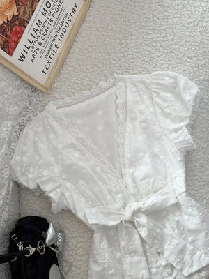 Lace Detail Bow Front Blouse option 7