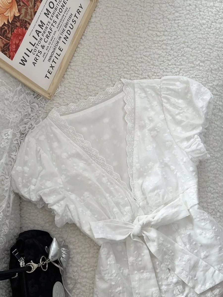 Lace Detail Bow Front Blouse option 7