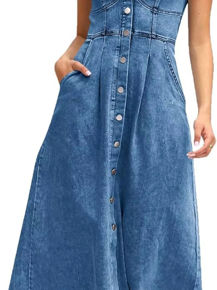 light blue midi dress with washed and spaghetti strap