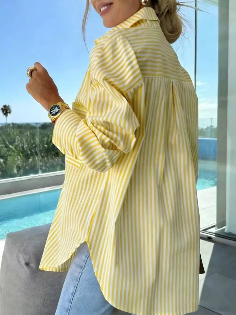 Blue relaxed button-up shirt with collared