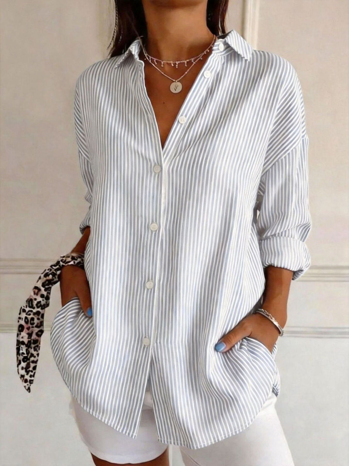 white button-down shirt with striped and collared