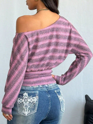off-shoulder top featuring striped in Green with 100% polyester Care instructions: Machine wash cold texture