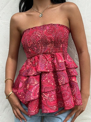 Smocked Layered Paisley Print Tube Top in this colorway