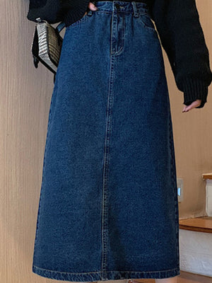 midi skirt in light blue with washed and midi