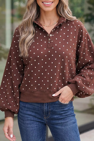 Blush Pink with Polka Dot Metal Button Collar Sweatshirt in Blush Pink