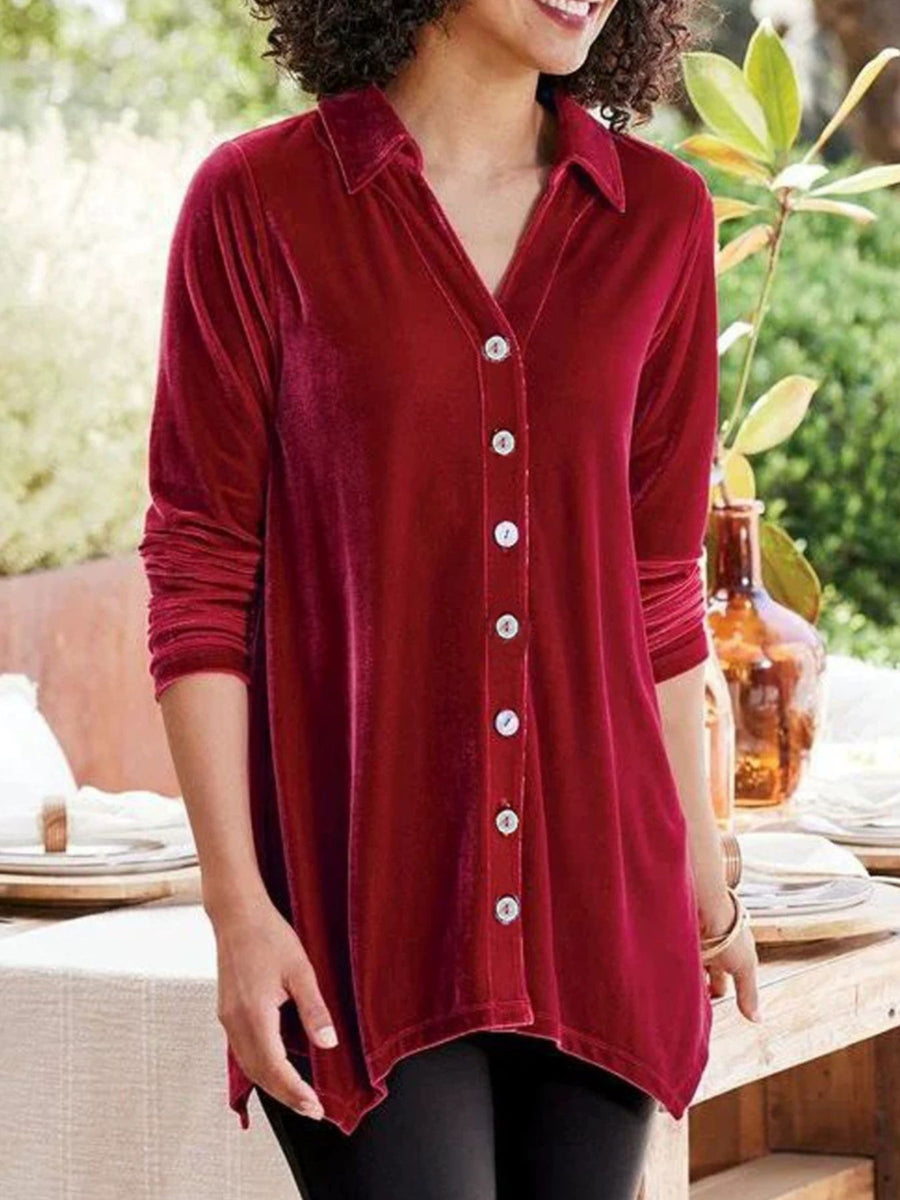 chartreuse button-down shirt with asymmetrical hem and long sleeve